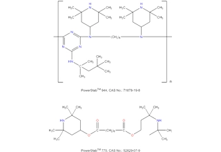 ビス (2,2,6,6,-tetramethyl-4-piperidinyl) デカンジオエートおよびN,N'-ビス (2,2,6,6-テトラメチル-4-ピペリジニル)-1,6-ヘキサンジアミン、2,4,6-トリクロロ-1,3,5-トリアジンおよび2,4を含むポリマー、4- trimethyl-1、2-ペンタンアミン