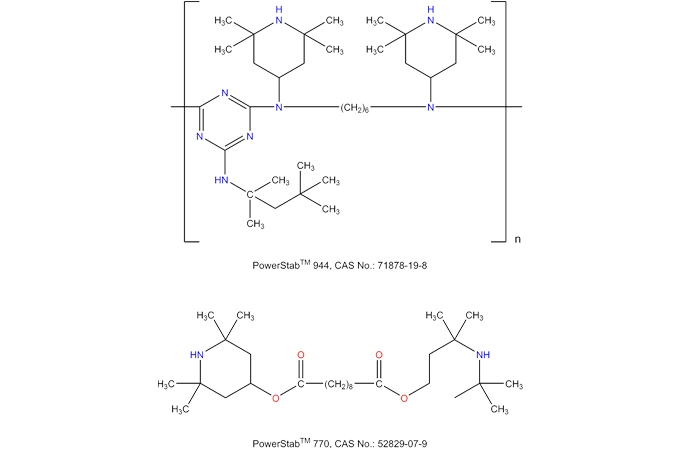 ビス (2,2,6,6,-tetramethyl-4-piperidinyl) デカンジオエートおよびN,N'-ビス (2,2,6,6-テトラメチル-4-ピペリジニル)-1,6-ヘキサンジアミン、2,4,6-トリクロロ-1,3,5-トリアジンおよび2,4を含むポリマー、4- trimethyl-1、2-ペンタンアミン